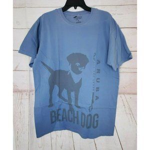 RFBF Aruba Beach Dog Off The leash Graphic Supershrunk Cotton Large Blue T Shirt